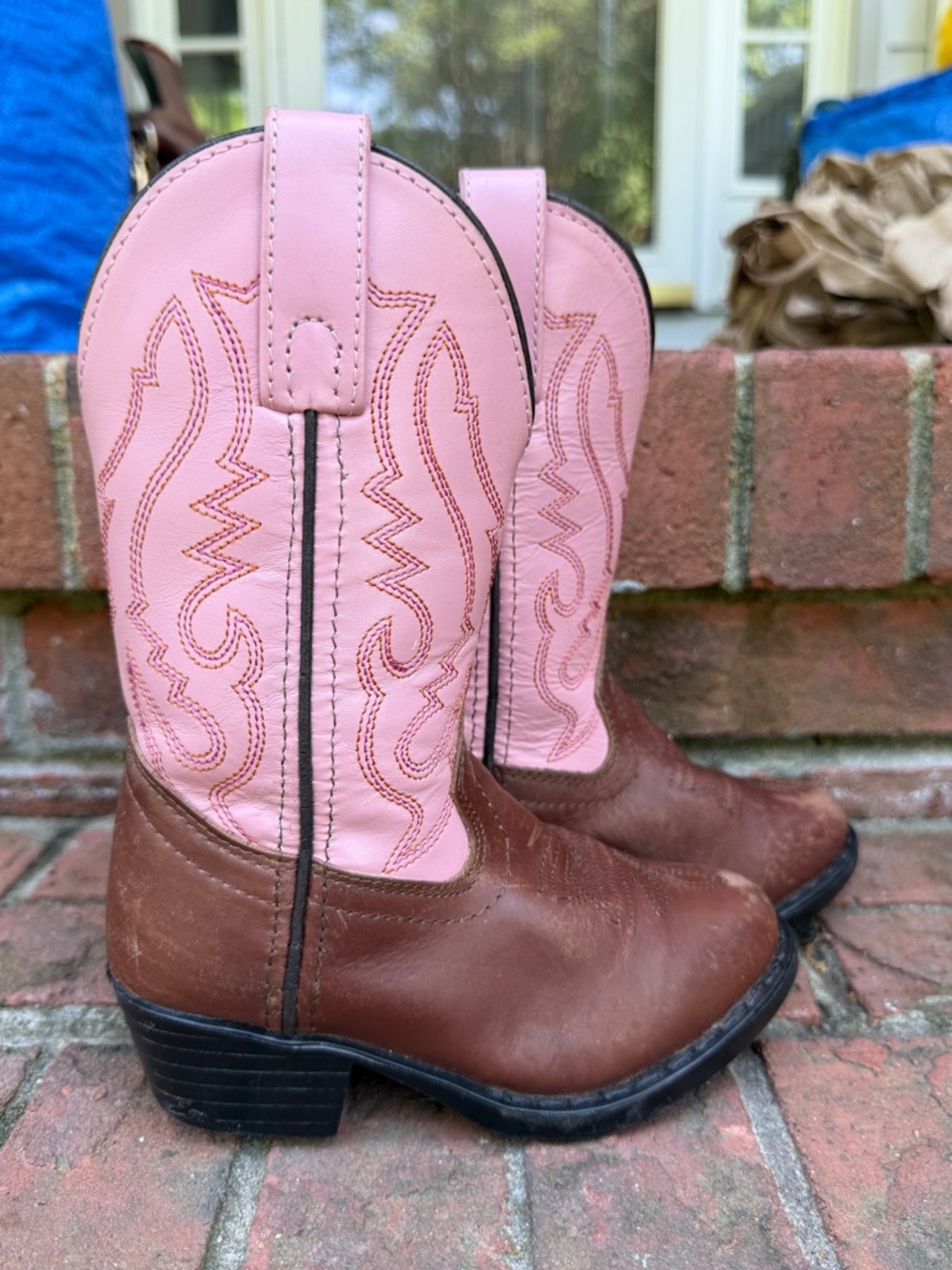 Smoky Mountain Pink Brown Real Leather Cowboy Western Boots 9 Toddler Kids